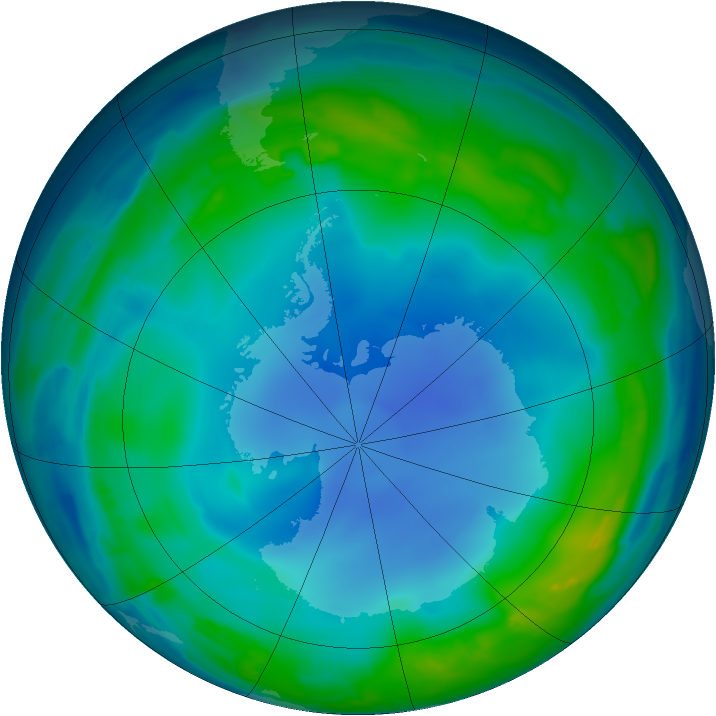 Antarctic ozone map for 12 June 2013